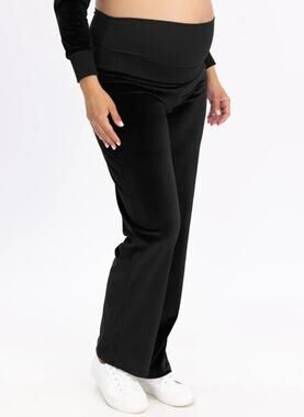 ANGEL MATERNITY Pull-On Pants XS Black Stretch Velour Straight Leg Comfort NWOT